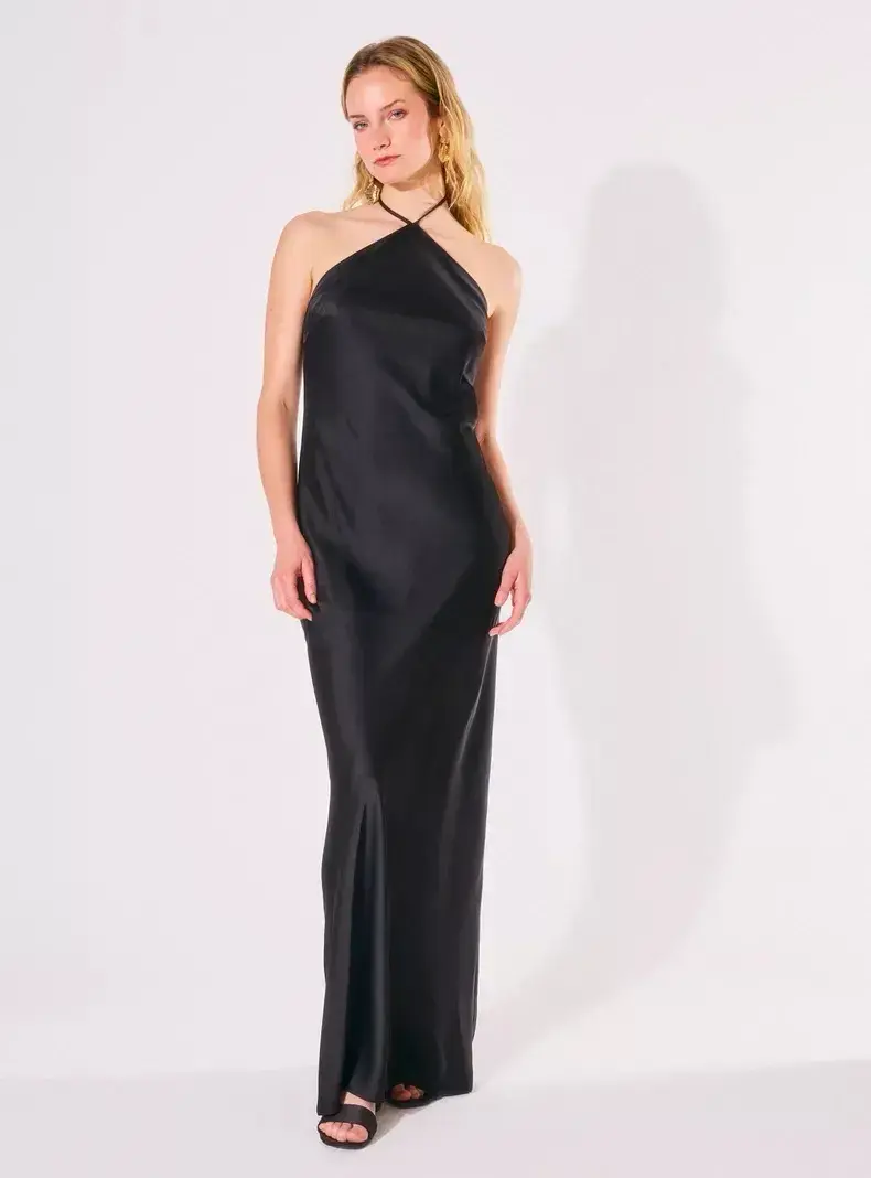 Vestido Club Mol largo negro halter talla S - 4