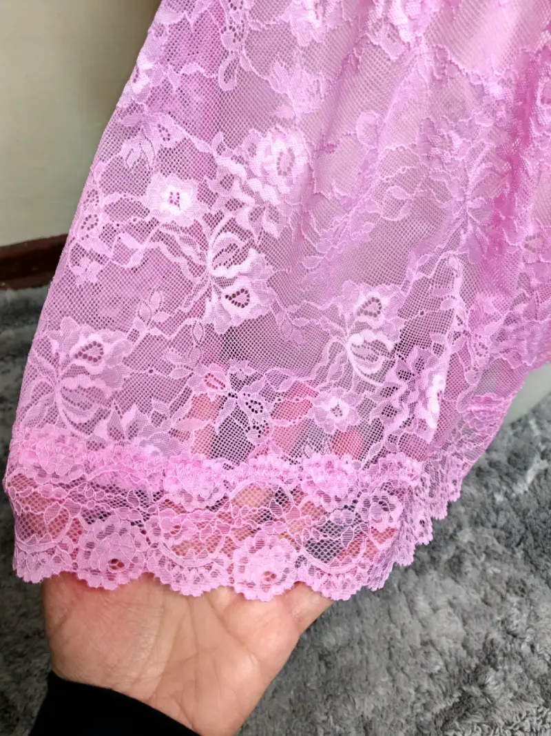 Baby doll de encaje rosa con lazo - 4