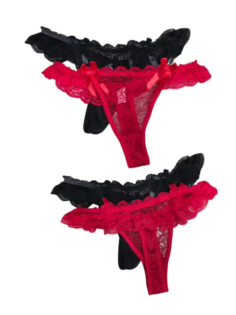 Set de tangas de encaje rojo y negro