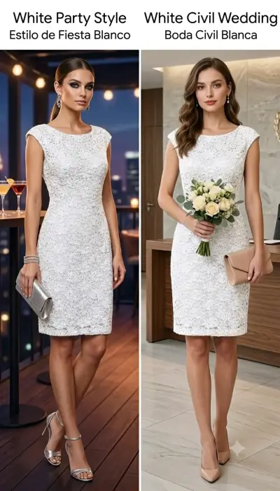 Vestido blanco de encaje para fiesta o boda - miniatura 1