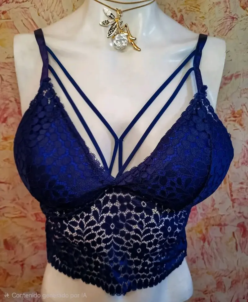 Bralette de encaje azul con tirantes - 1