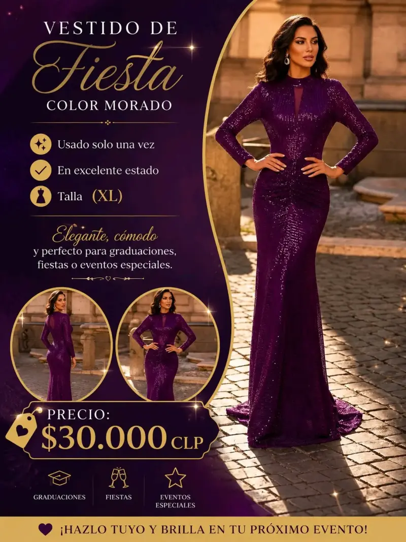Vestido de fiesta morado elegante talla XL - 1