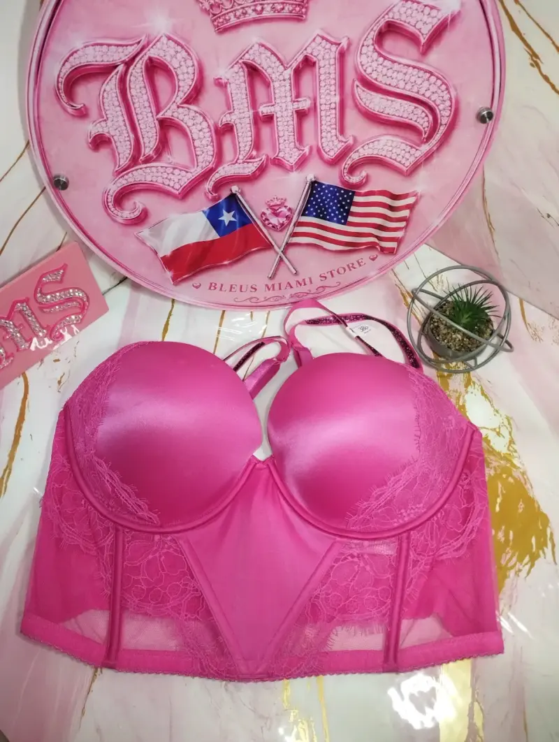 Sostén crop top rosa con encaje vs 38DD - 2