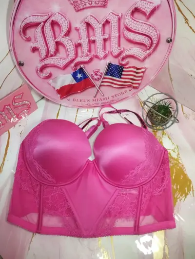 Sostén crop top rosa con encaje vs 38DD - miniatura 2