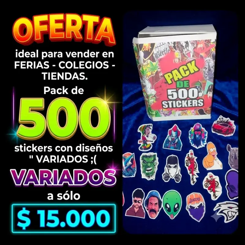Pack de 500 stickers con diseños variados