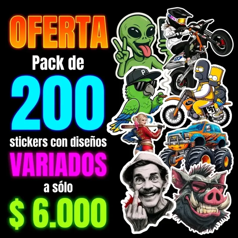 Pack de 200 stickers con diseños variados