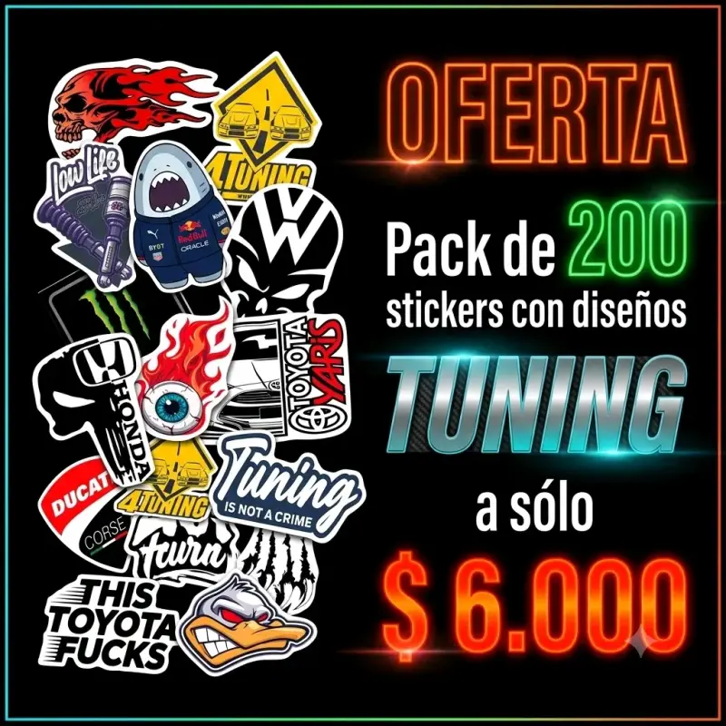 Pack de 200 stickers con diseños tuning