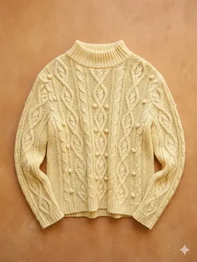Suéter de lana beige con diseño trenzado - miniatura 1