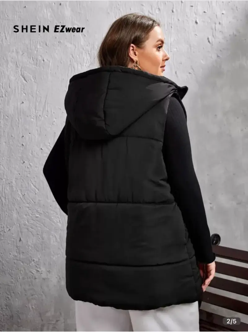 Chaqueta larga sin mangas negro con capucha Shein - 2