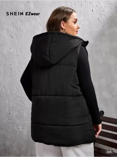 Chaqueta larga sin mangas negro con capucha Shein - miniatura 2
