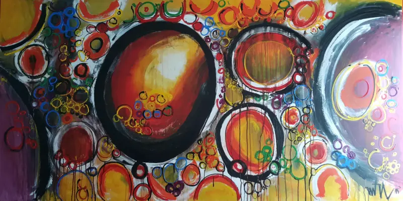 Cuadro abstracto colorido en lienzo de 200×100cm