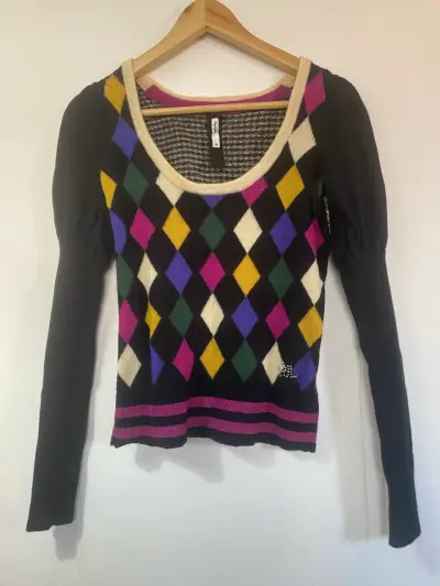 Suéter de rombos multicolor para mujer S - miniatura 1