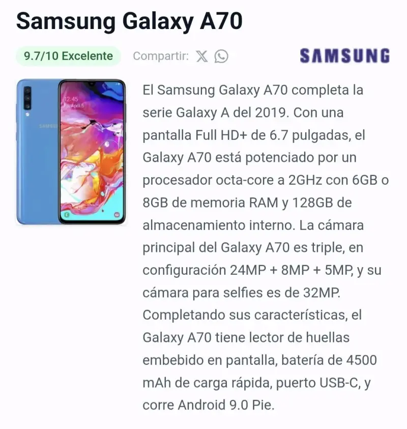 Samsung A70 usado 256GB en buen estado - 3