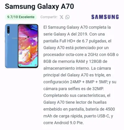 Samsung A70 usado 256GB en buen estado - miniatura 3
