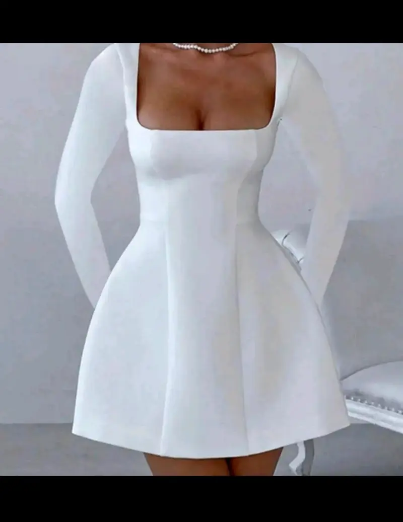 Vestido blanco elegante de manga larga - 1