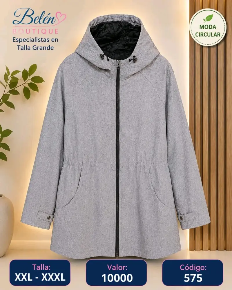 Abrigo gris talla grande con capucha