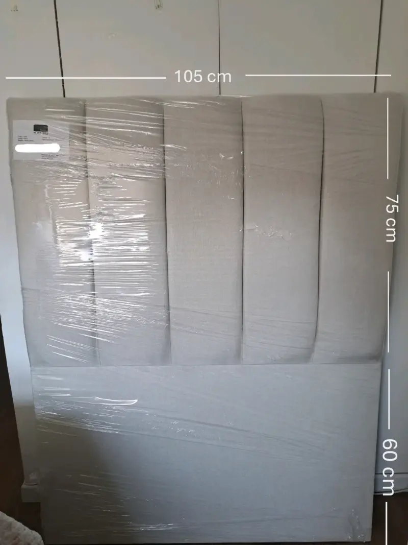 Cabecera de cama tapizada beige plaza y media - 1