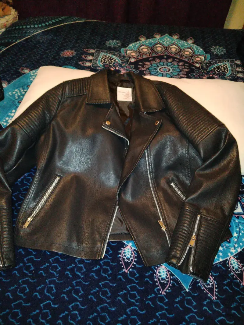 Chaqueta de cuero negra talla XL - 5
