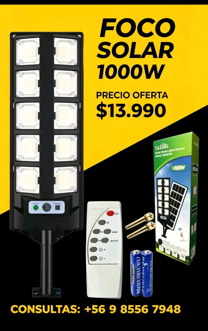 Foco solar 1000W con control remoto