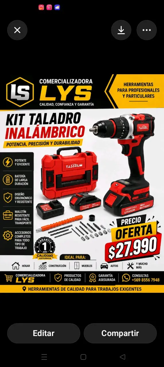 Kit taladro inalámbrico Tasbel con accesorios