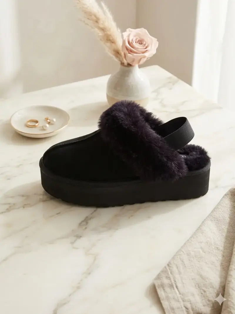 Pantuflas negras con forro de peluche