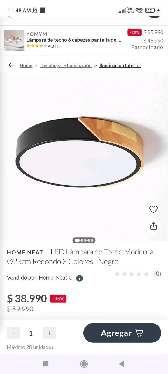Lámpara de techo LED con marco de madera - 3