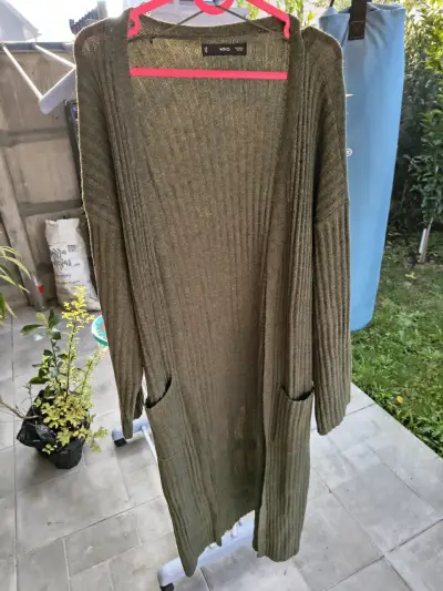 Cardigan largo MANGO verde oliva - miniatura 1
