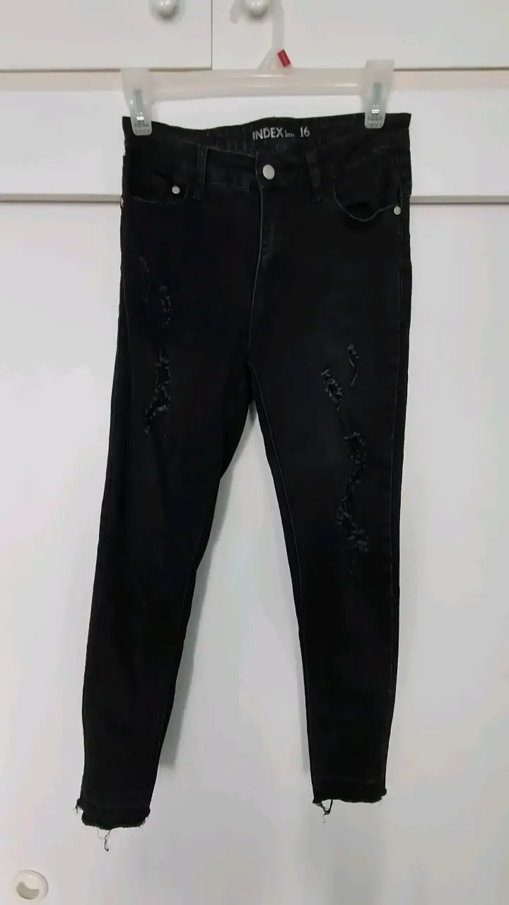 Jeans negros desgastados para mujer talla 16 - 1