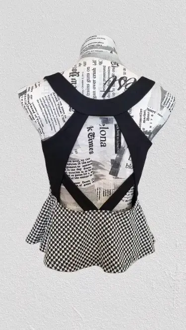 Blusa peplum a cuadros blanco y negro - 3