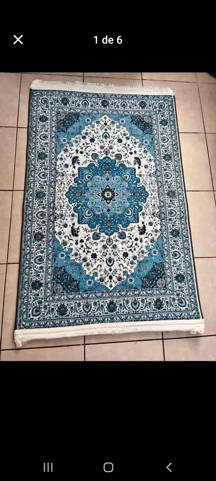 Alfombra persa azul y blanca - 1