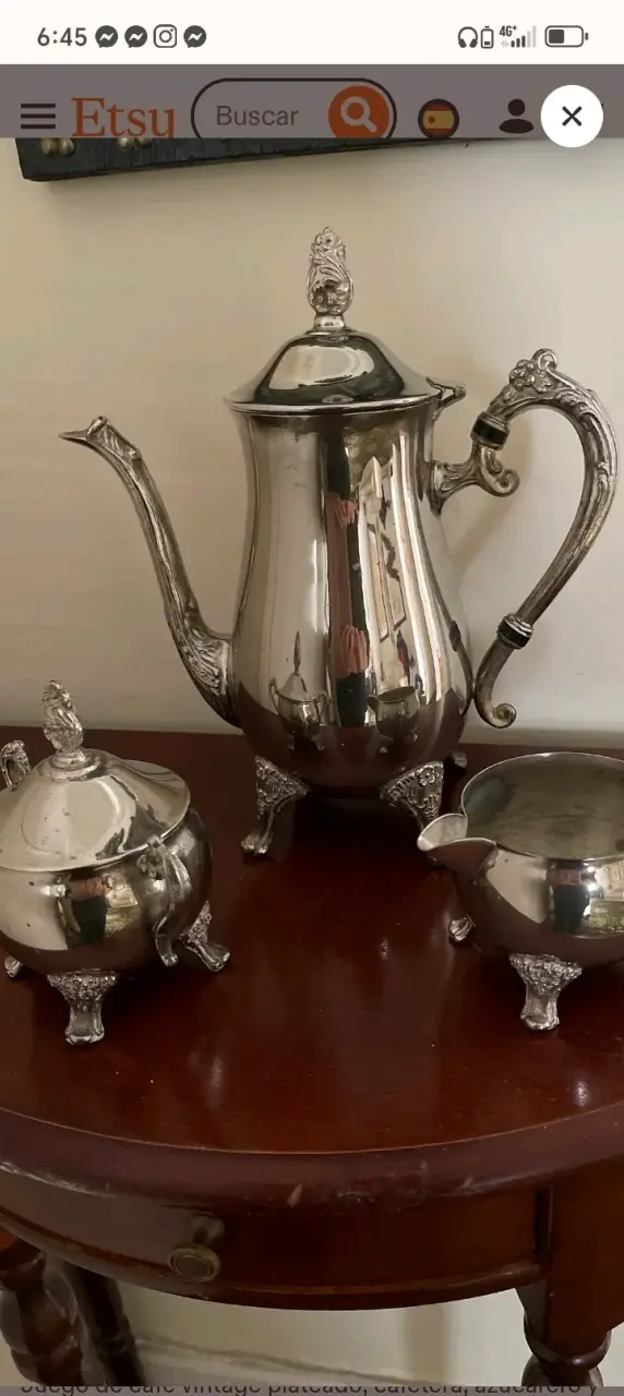 Juego de té de plata vintage con detalles ornamentales - 3