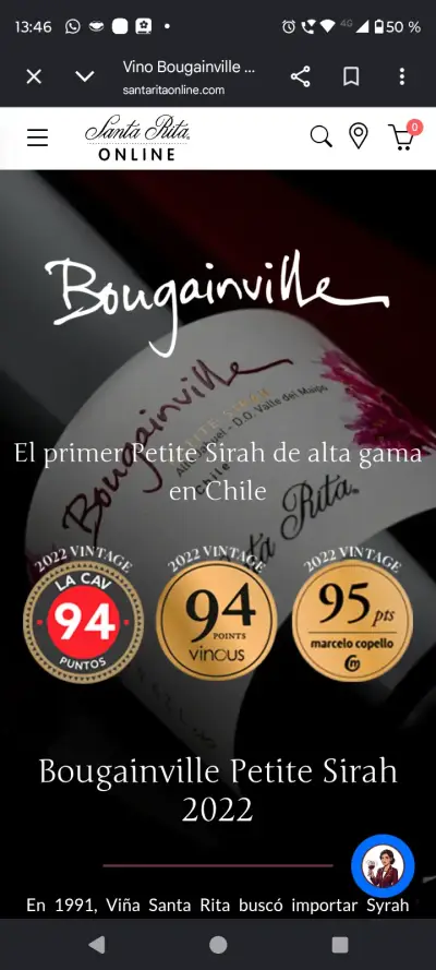 Vino Santa Rita Bougainville Petite Sirah - miniatura 5