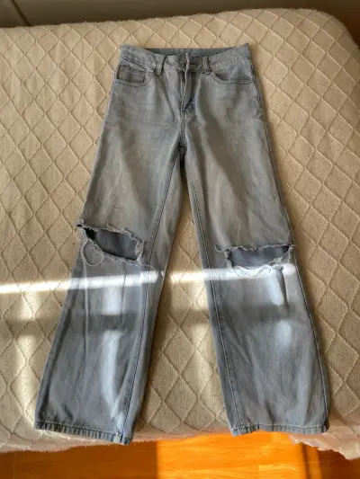 Jeans desgastados de mezclilla azul claro XS - miniatura 1