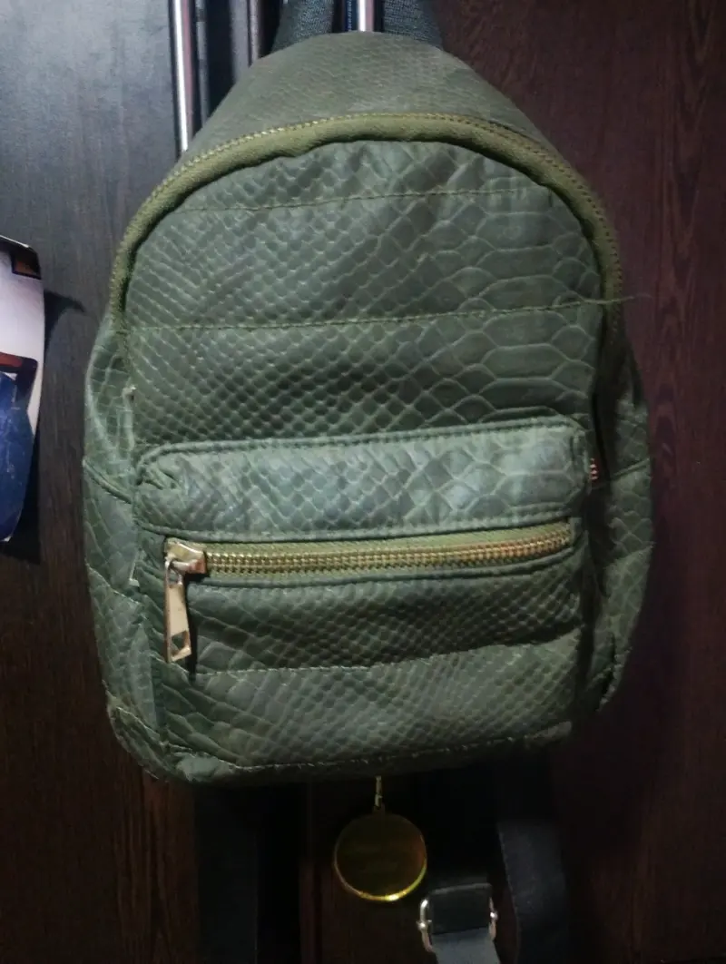 Mochila verde estilo reptil con bolsillo frontal - 1