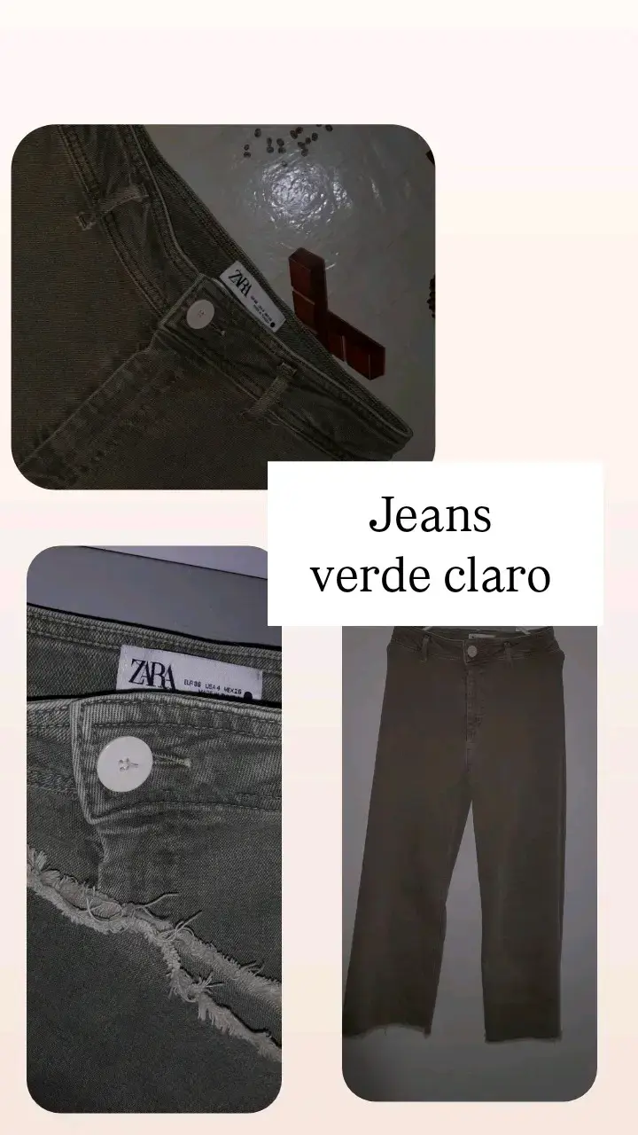 Jeans Zara verde claro desgastados - 1