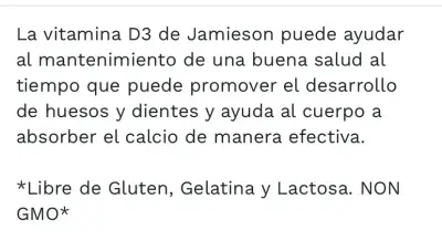 Vitamina D3 Jamieson sin gluten ni lactosa - miniatura 1