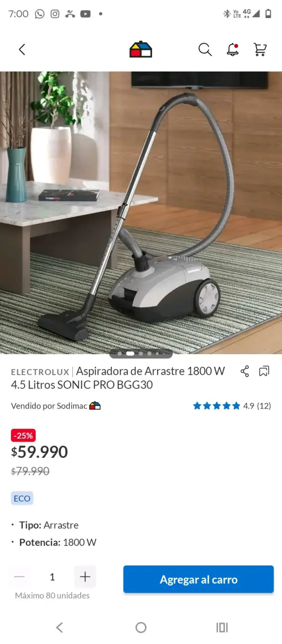 Aspiradora de arrastre Electrolux 1800W 4.5L - 1