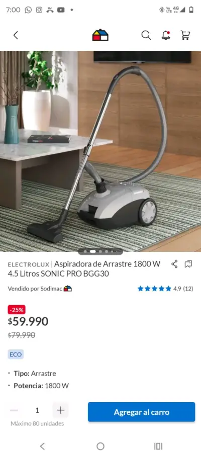 Aspiradora de arrastre Electrolux 1800W 4.5L - miniatura 1