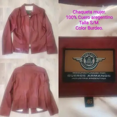 Chaqueta de cuero burdeo para mujer - miniatura 1