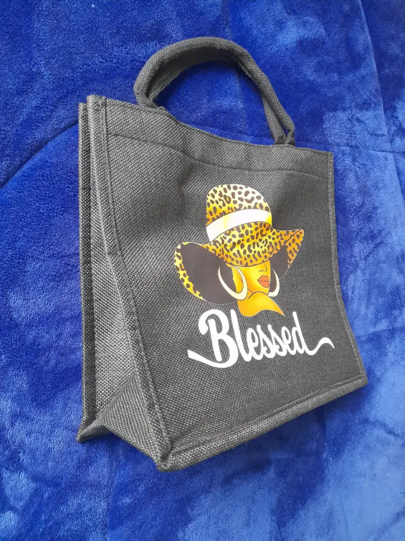 Bolso tote negro con diseño 'Blessed' - 2