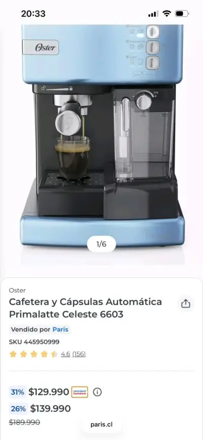 Cafetera espresso Oster azul con espumador - miniatura 2