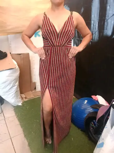 Vestido largo de rayas elegante - miniatura 3