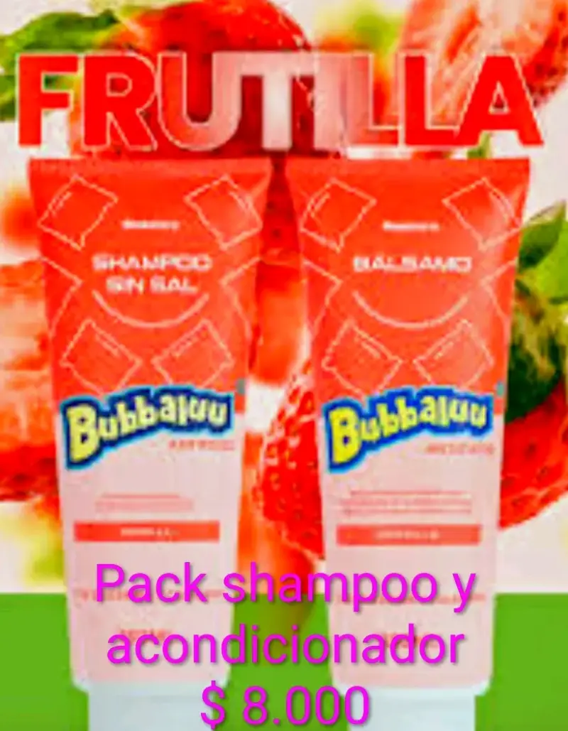 Pack de shampoo y acondicionador frutilla Bubbaloo