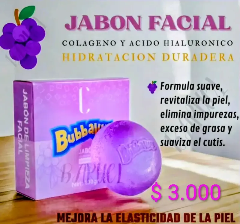 Jabón facial Bubbalu con colágeno y ácido hialurónico