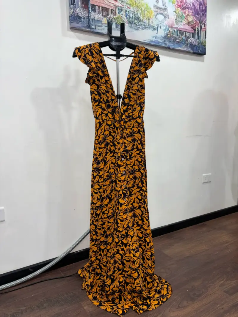 Vestido largo estampado floral amarillo