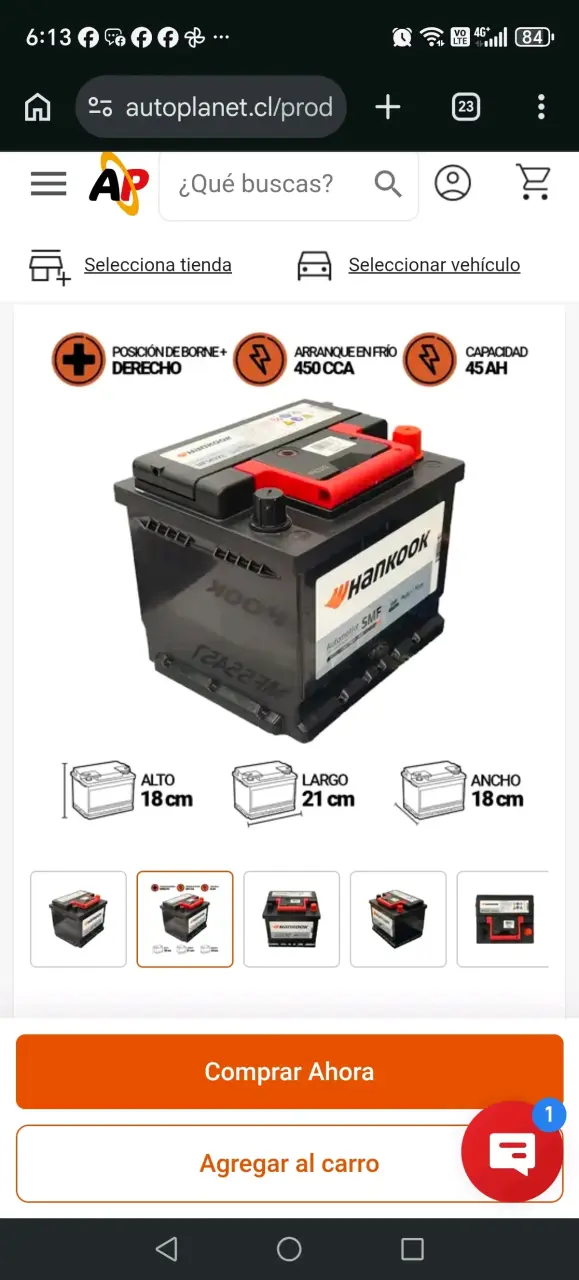 Batería Hankook 45AH 450 CCA