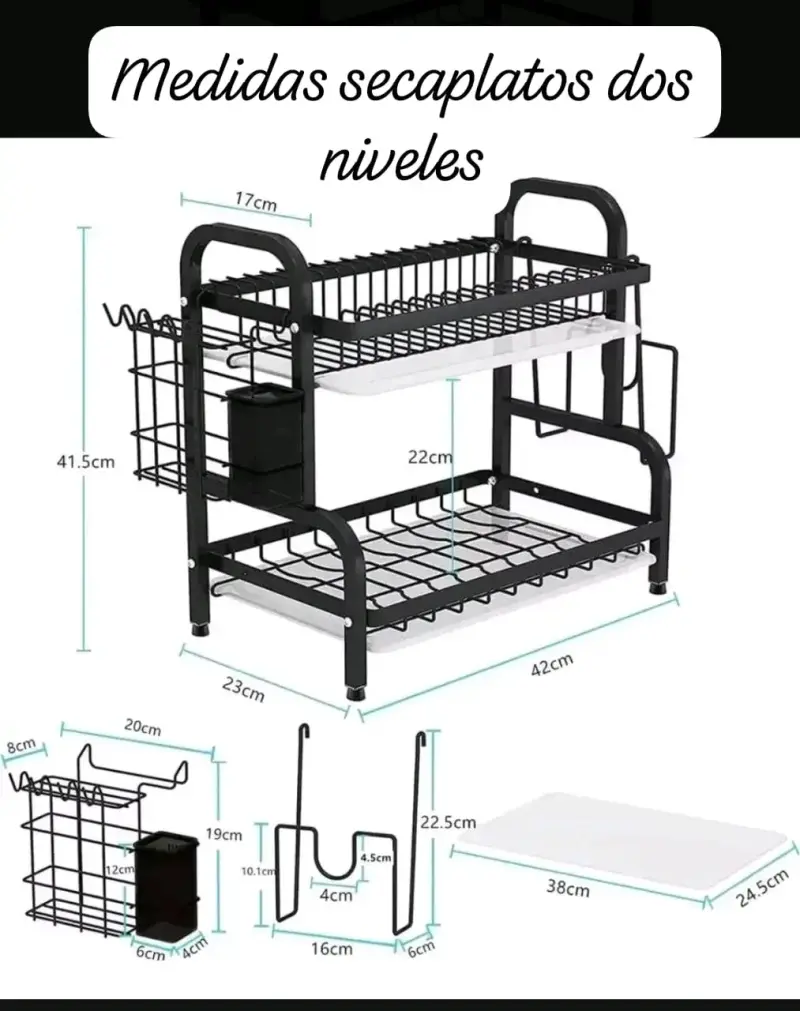 Secador de platos cromado de 2 niveles - 2