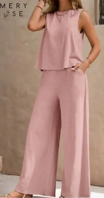 Conjunto de verano rosa sin mangas - miniatura 1