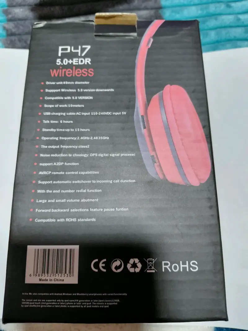 Auriculares inalámbricos P47 Bluetooth rojo - 4