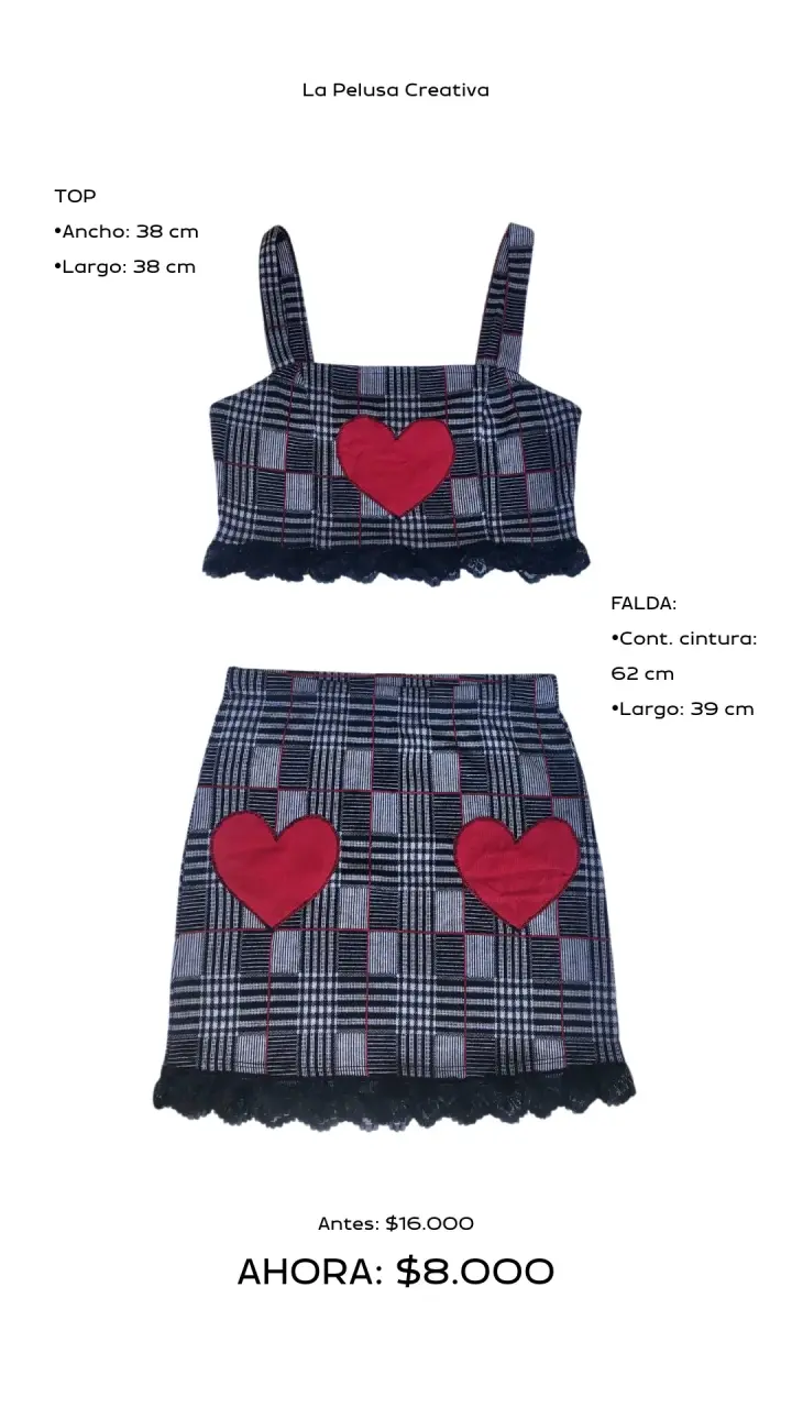 Conjunto top y falda con corazones